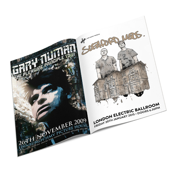 Magazine with adverts for Gary Numan and Sleaford Mods live shows